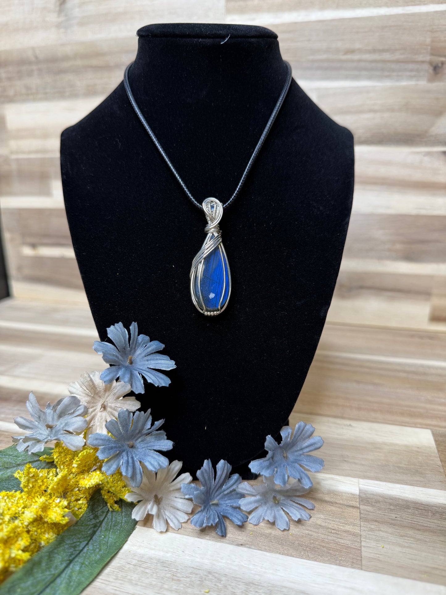 Labradorite Drop Pendant w/ Sterling Silver Wire