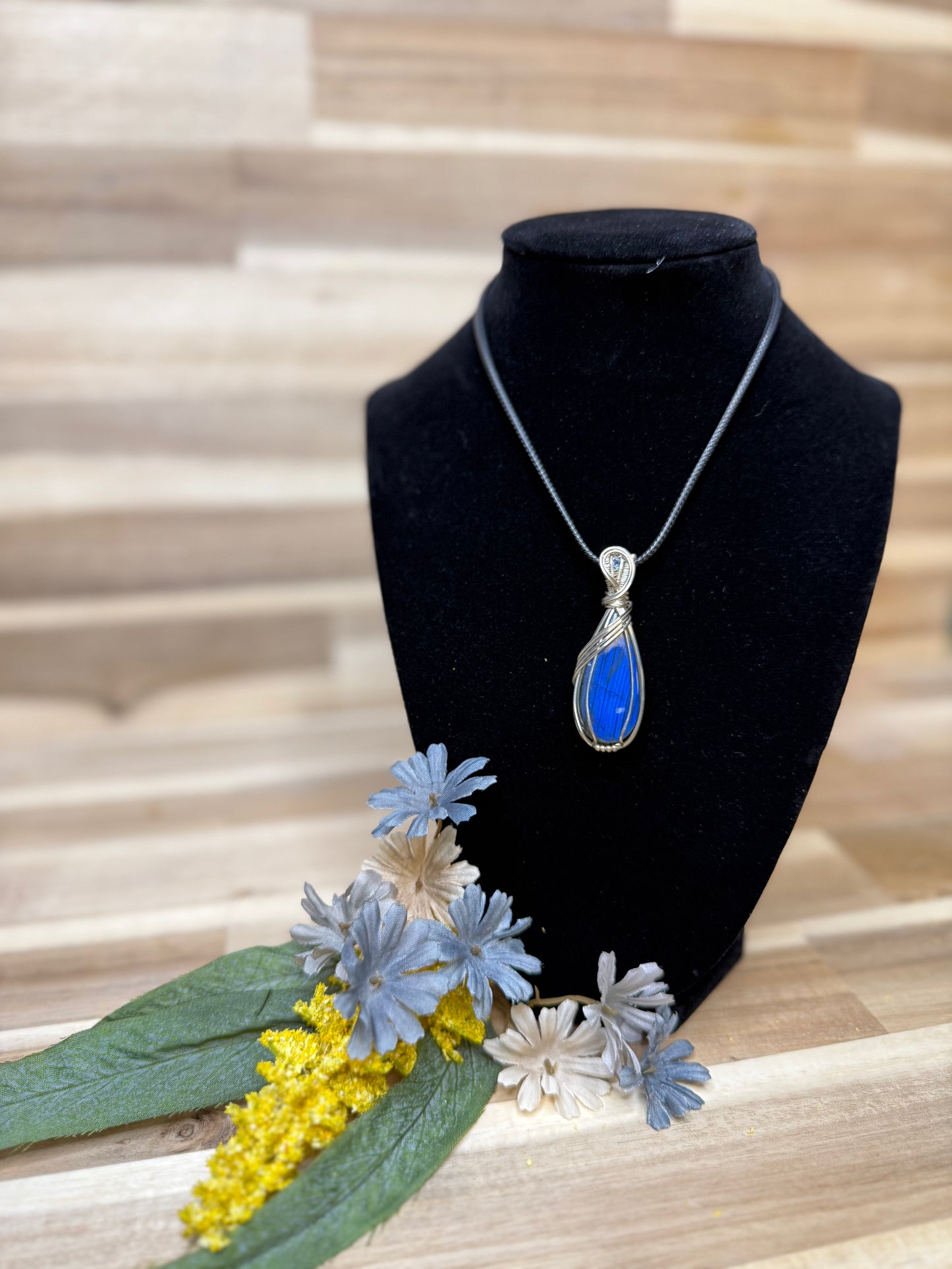 Labradorite Drop Pendant w/ Sterling Silver Wire