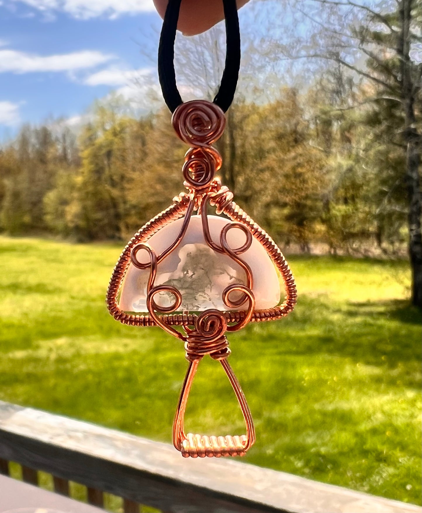 Solar Agate Eye Moss Mushroom Pendant