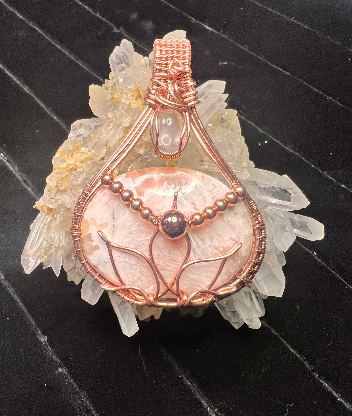 Peach Scolecite with Rose Quartz accent stone