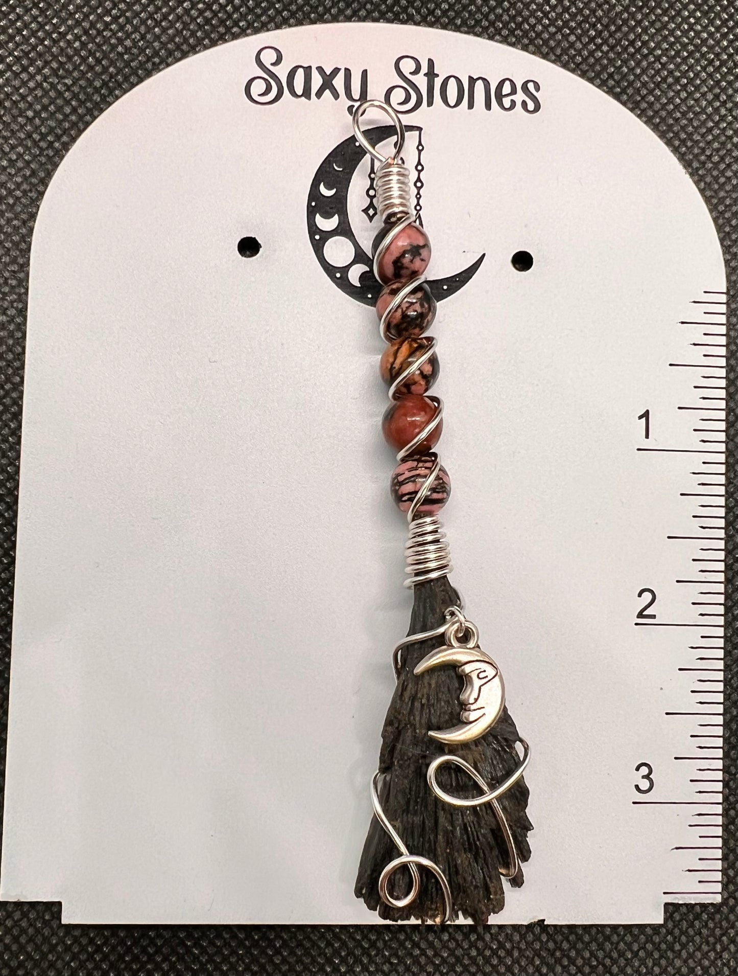 Black Kyanite/ Rhodonite Broom Pendant