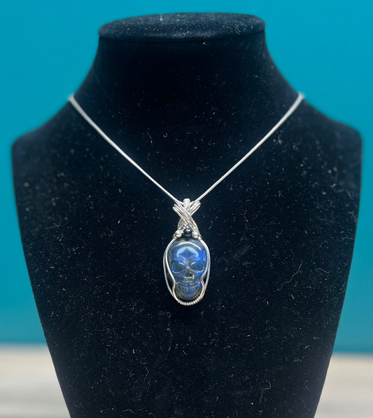 Blue Labradorite Skull Necklace
