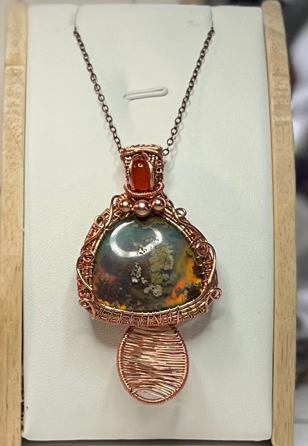 Scenic Moss Agate Mushroom Pendant