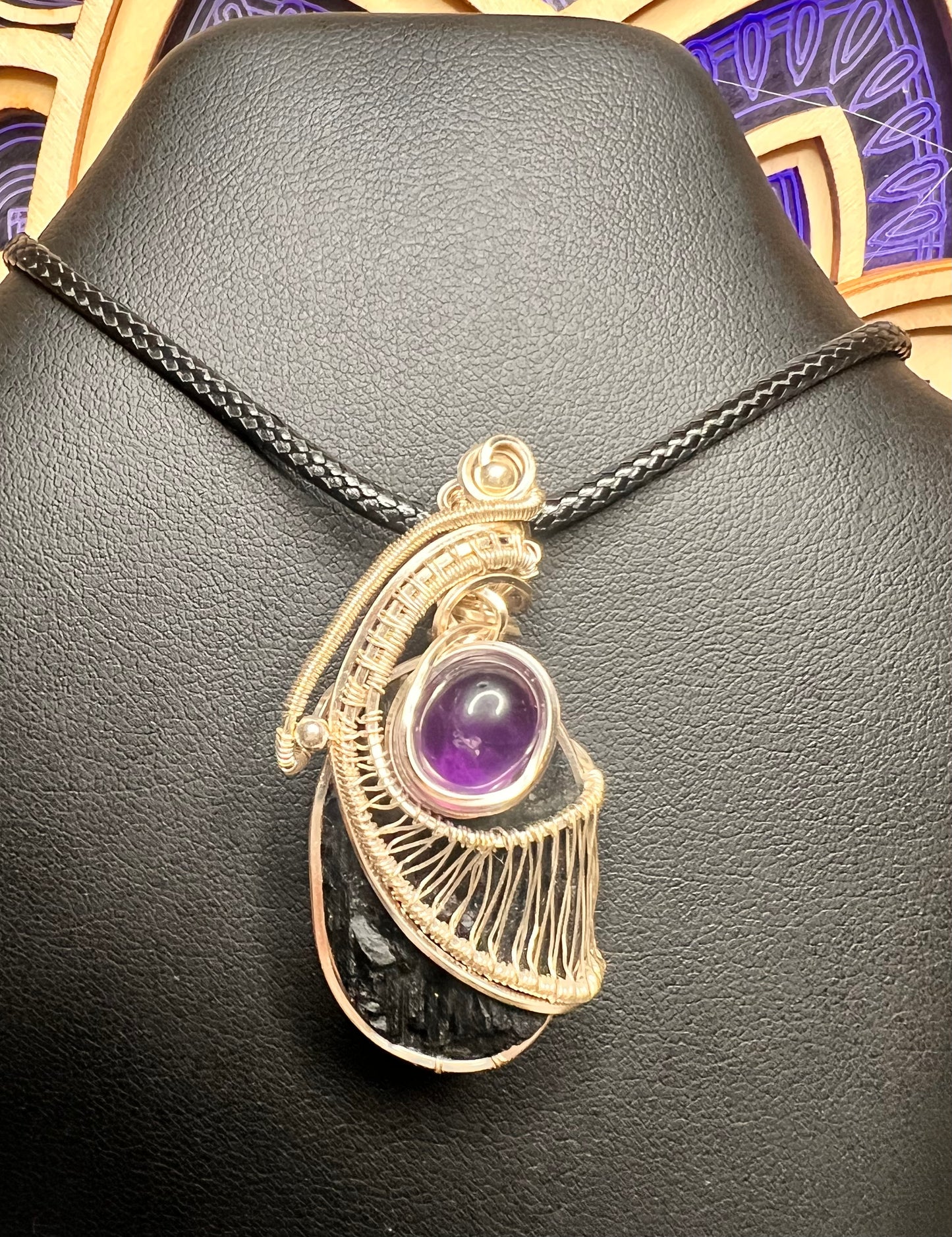 Black Tourmaline/ Amethyst Pendant