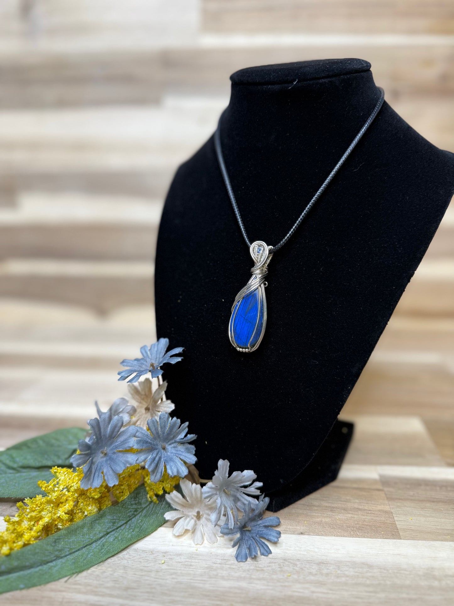 Labradorite Drop Pendant w/ Sterling Silver Wire