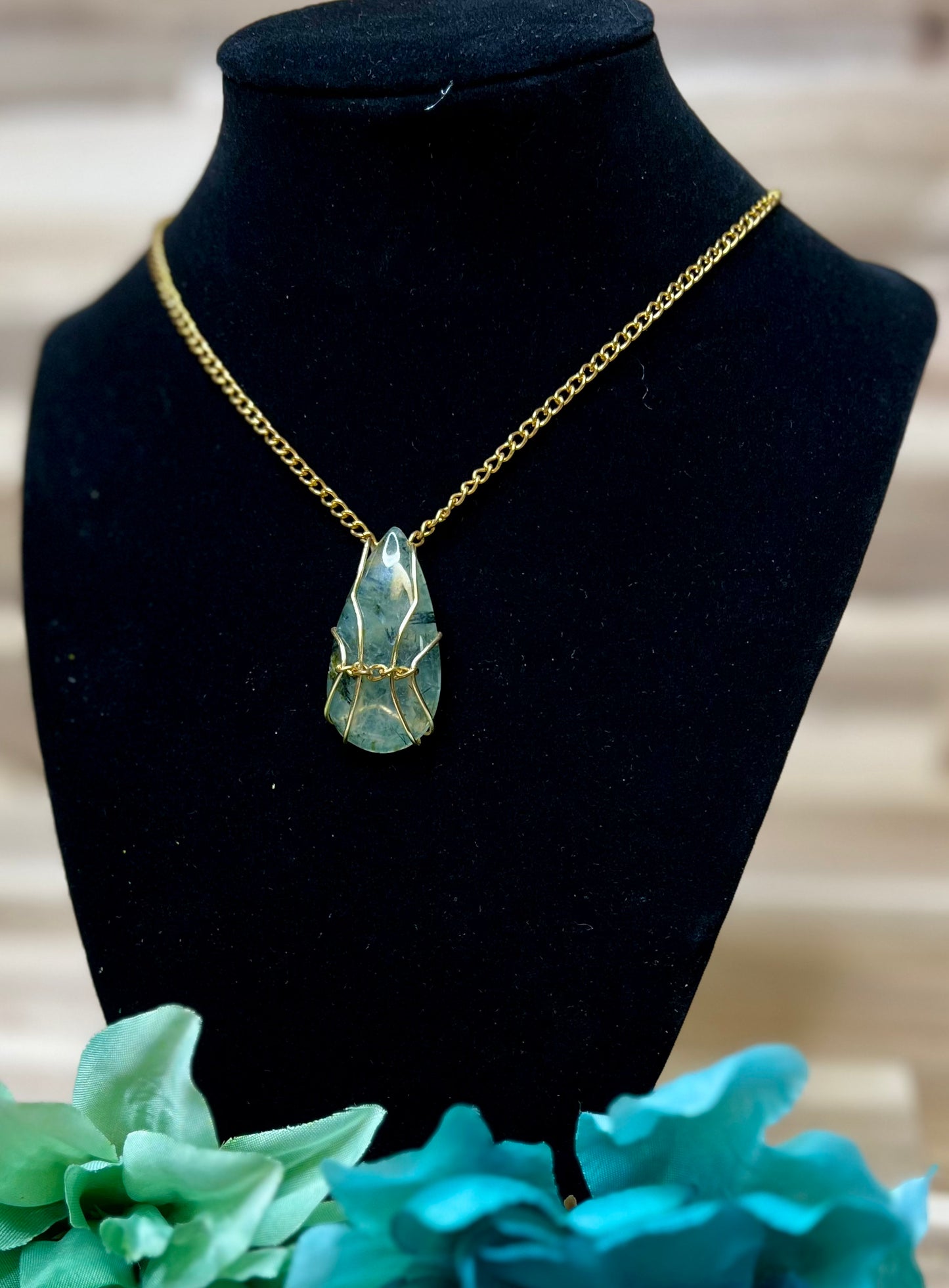 Prehnite with Epidote Pendant