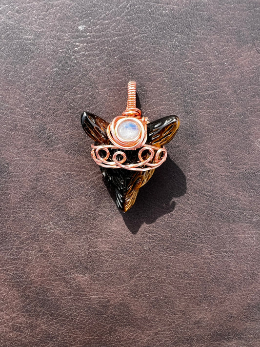 Tiger Eye Wolf Head with Moonstone