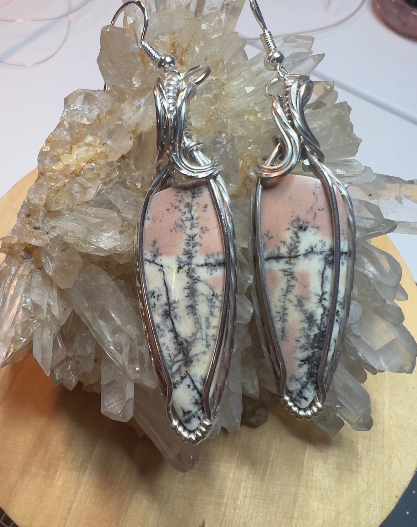 Pink Dendritic Agate Earrings
