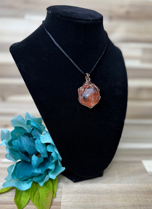 Fire Quartz Hexagon Pendant