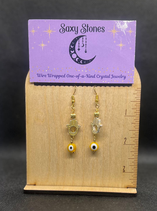 Yellow Hamsa/Evil Eye Earrings